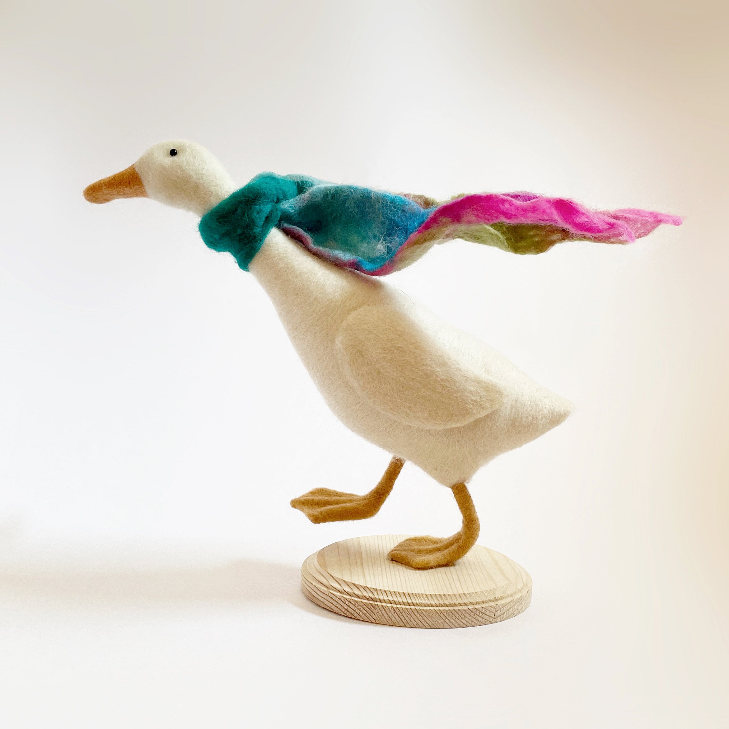 Needle felted runner duck with scarf